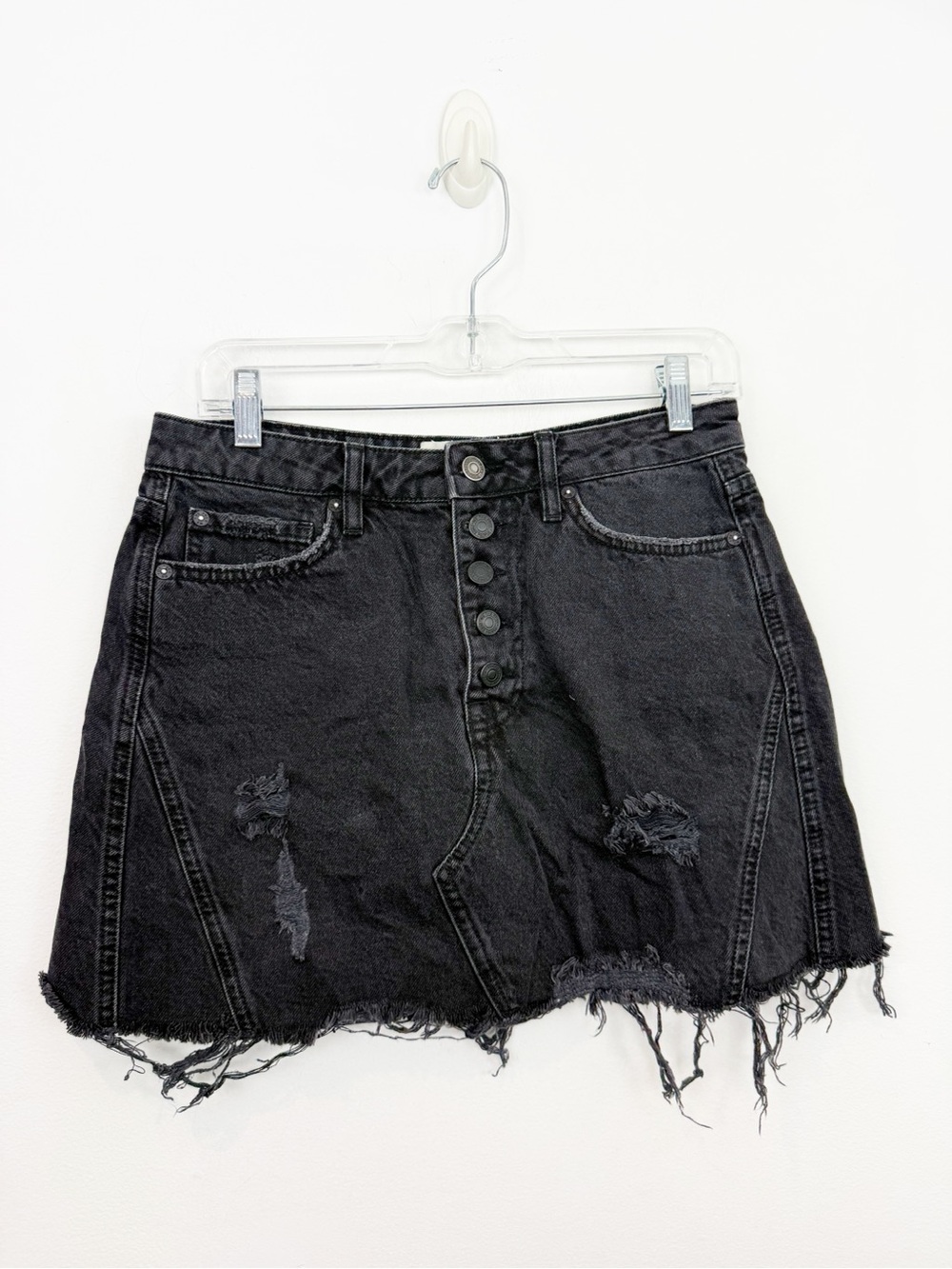 Free People We The Free Harvey Distressed Button Black Skirt Size 29
